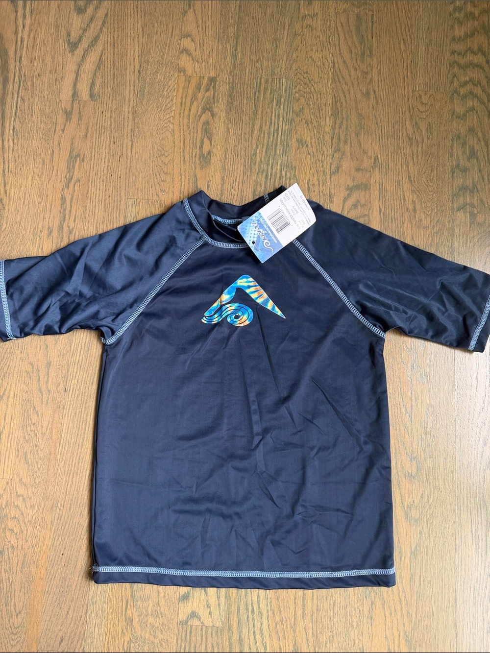 Roku Navy Kids' Short-Sleeve Rash Guard with Multicolor Wave Logo